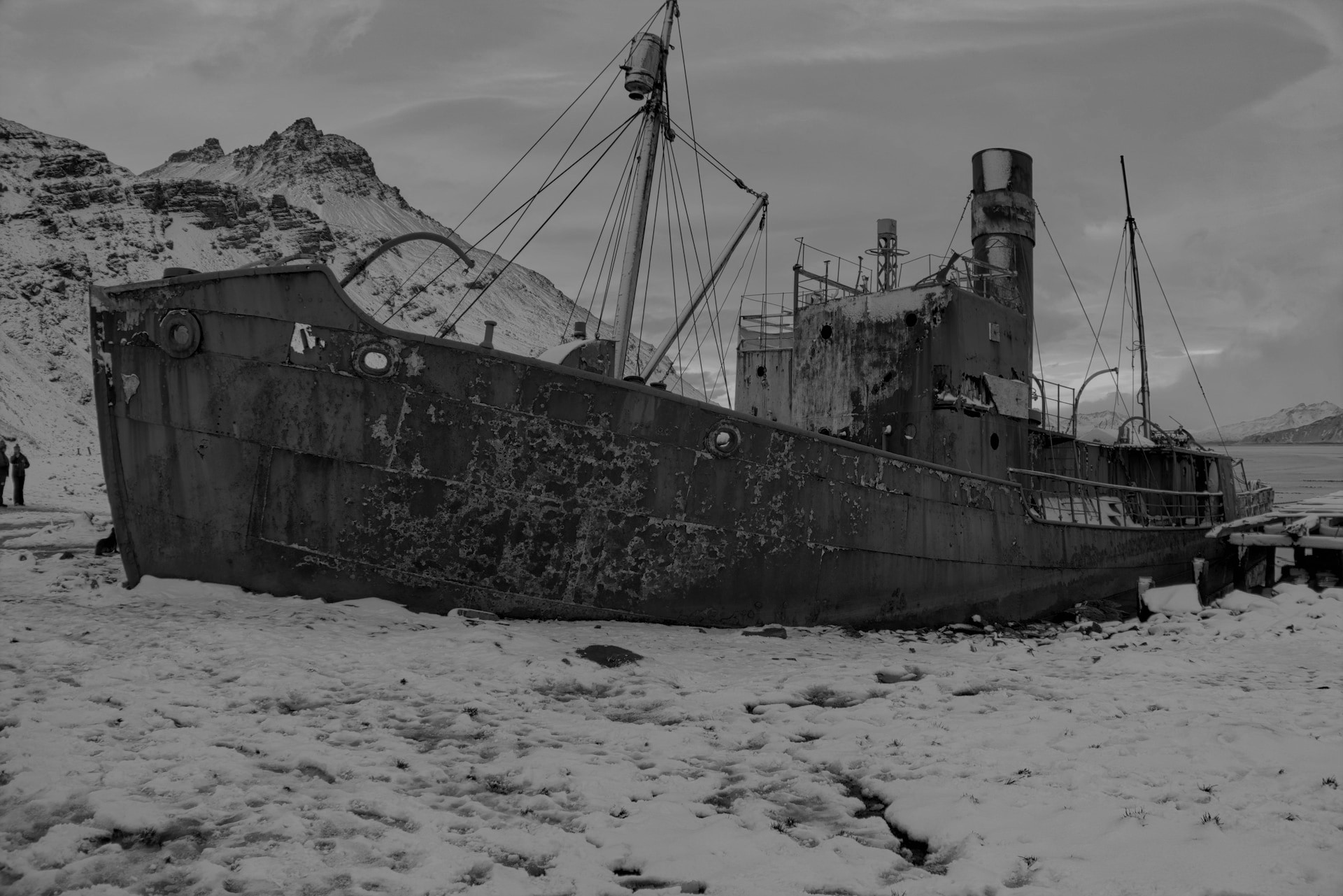 An abandoned ship at Grytviken, in the British Overseas Territory of South Georgia